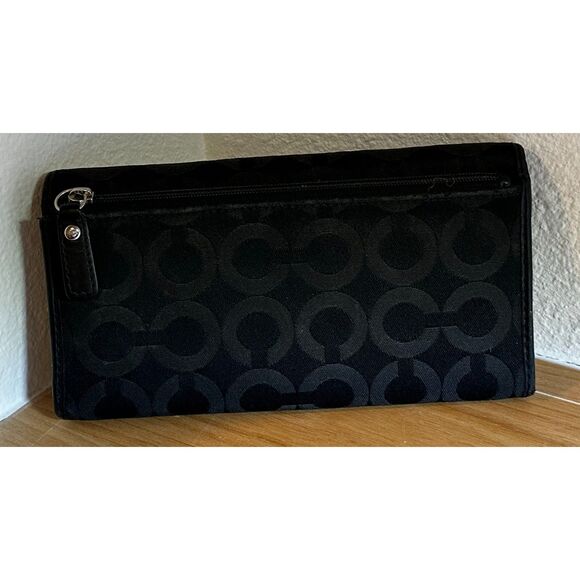 COACH KRISTEN BLACK Signature Op Art Design Long Wallet EUC - Picture 2 of 9